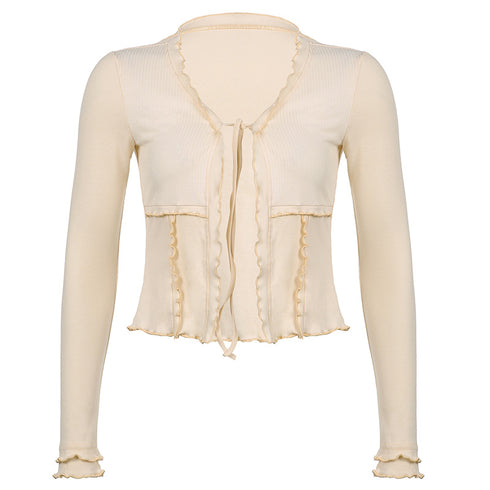 Spice Girls Tie V-Neck Cardigan Long Sleeve Top Women - ROUTINE FASHION